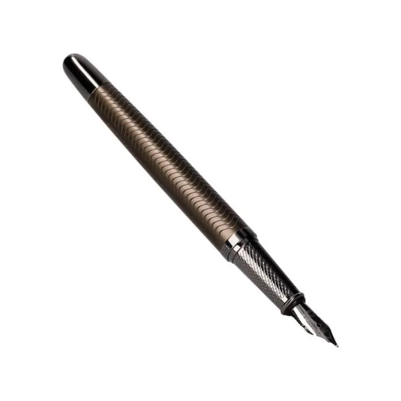 PLUMA BELIUS NEPTUNO ALUMINIO TEXTURA WAVY COLOR CAQUI TINTA AZUL CAJA DE DISEÑO
