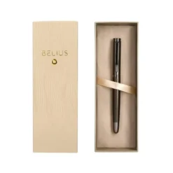 PLUMA BELIUS NEPTUNO ALUMINIO TEXTURA WAVY COLOR CAQUI TINTA AZUL CAJA DE DISEÑO