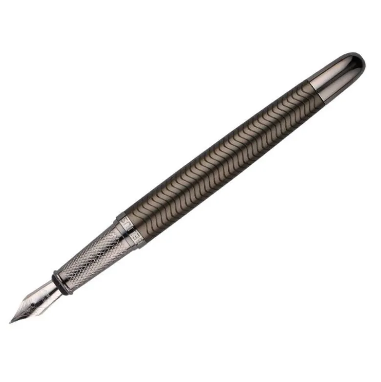 PLUMA BELIUS NEPTUNO ALUMINIO TEXTURA WAVY COLOR CAQUI TINTA AZUL CAJA DE DISEÑO