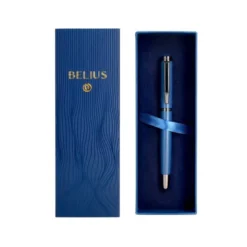 PLUMA BELIUS NEPTUNO ALUMINIO TEXTURA WAVY COLOR AZUL MARINO TINTA AZUL CAJA DE DISEÑO