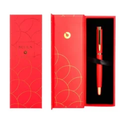 PLUMA BELIUS PASSION DOR ALUMINIO TEXTURA CEPILLADA COLOR ROJO Y DORADO TINTA AZUL CAJA DE DISEÑO