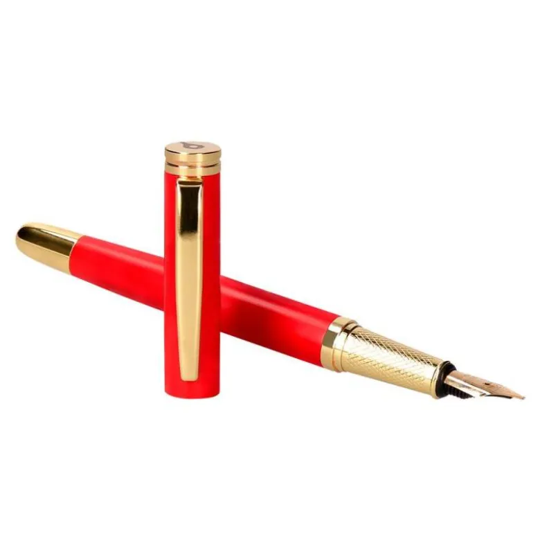 PLUMA BELIUS PASSION DOR ALUMINIO TEXTURA CEPILLADA COLOR ROJO Y DORADO TINTA AZUL CAJA DE DISEÑO