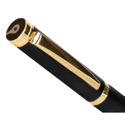 PLUMA BELIUS PASSION DOR ALUMINIO TEXTURA CEPILLADA COLOR NEGRO Y DORADO TINTA AZUL CAJA DE DISEÑO