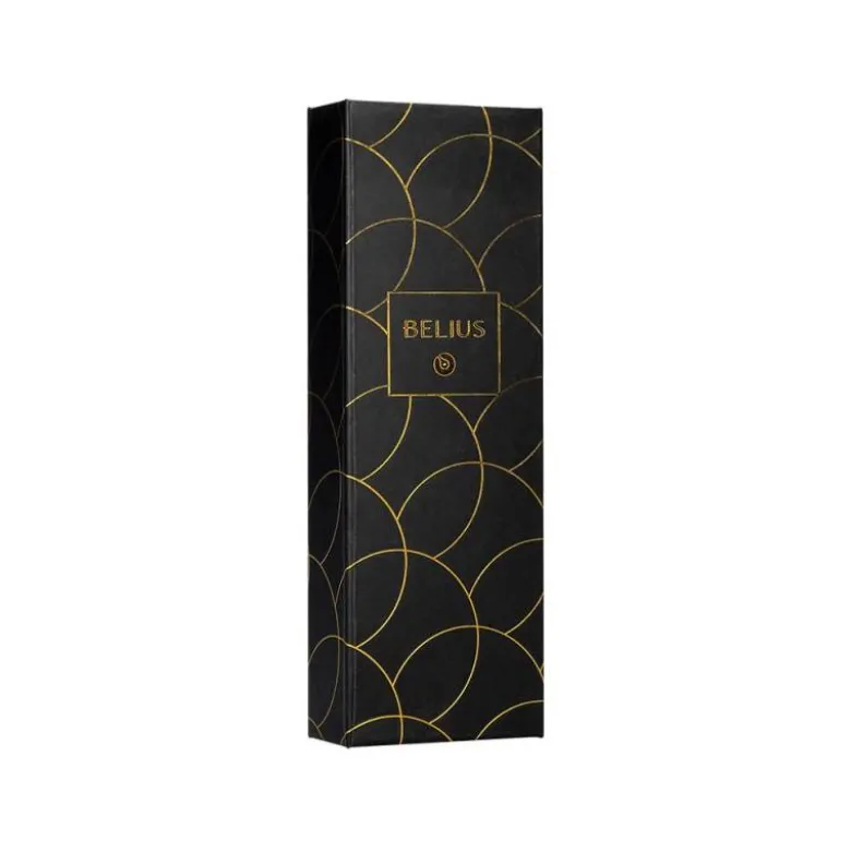 PLUMA BELIUS PASSION DOR ALUMINIO TEXTURA CEPILLADA COLOR NEGRO Y DORADO TINTA AZUL CAJA DE DISEÑO