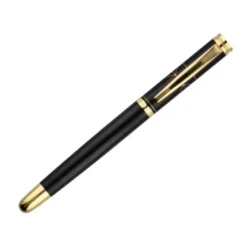 PLUMA BELIUS SOIREE ALUMINIO COLOR ART DECO NEGRO Y DORADO TINTA AZUL CAJA DE DISEÑO