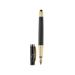 PLUMA BELIUS SOIREE ALUMINIO COLOR ART DECO NEGRO Y DORADO TINTA AZUL CAJA DE DISEÑO
