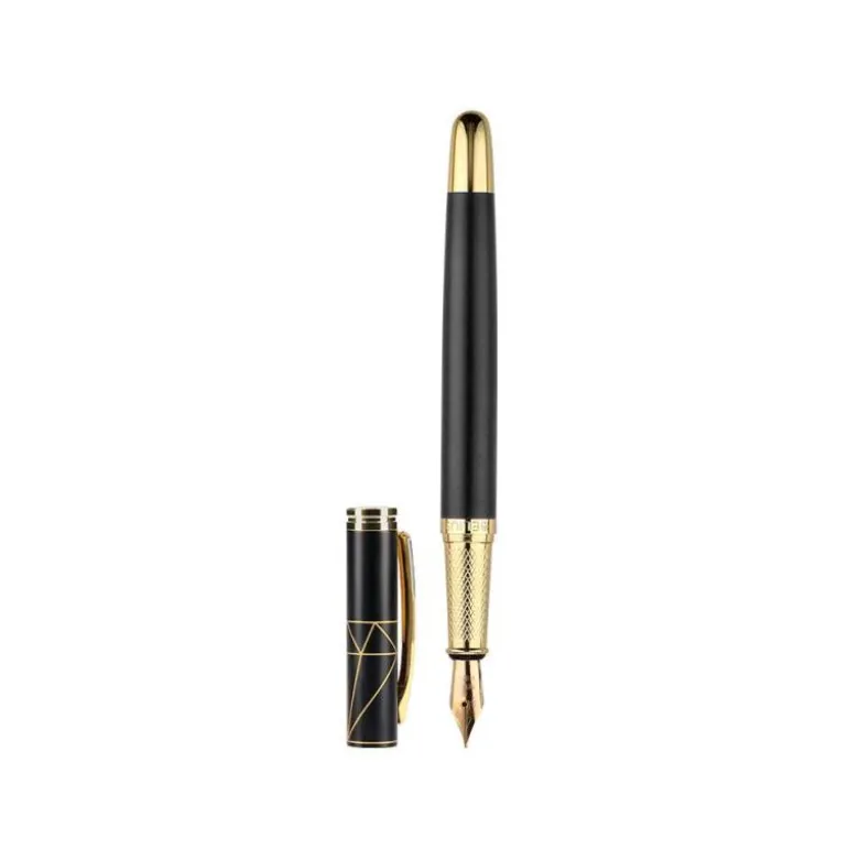 PLUMA BELIUS SOIREE ALUMINIO COLOR ART DECO NEGRO Y DORADO TINTA AZUL CAJA DE DISEÑO