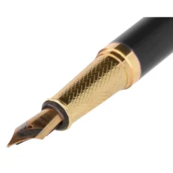 PLUMA BELIUS SOIREE ALUMINIO COLOR ART DECO NEGRO Y DORADO TINTA AZUL CAJA DE DISEÑO