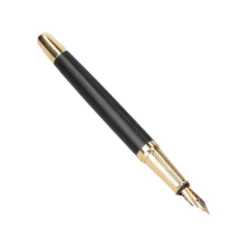 PLUMA BELIUS SOIREE ALUMINIO COLOR ART DECO NEGRO Y DORADO TINTA AZUL CAJA DE DISEÑO