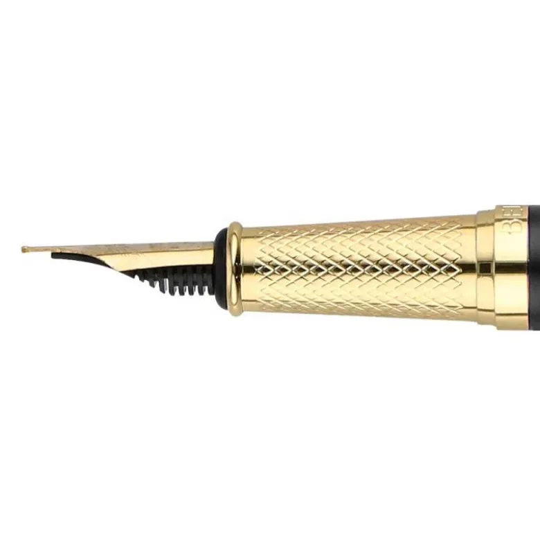 PLUMA BELIUS SOIREE ALUMINIO COLOR ART DECO NEGRO Y DORADO TINTA AZUL CAJA DE DISEÑO