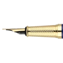 PLUMA BELIUS SOIREE ALUMINIO COLOR ART DECO AZUL MARINO Y DORADO TINTA AZUL CAJA DE DISEÑO
