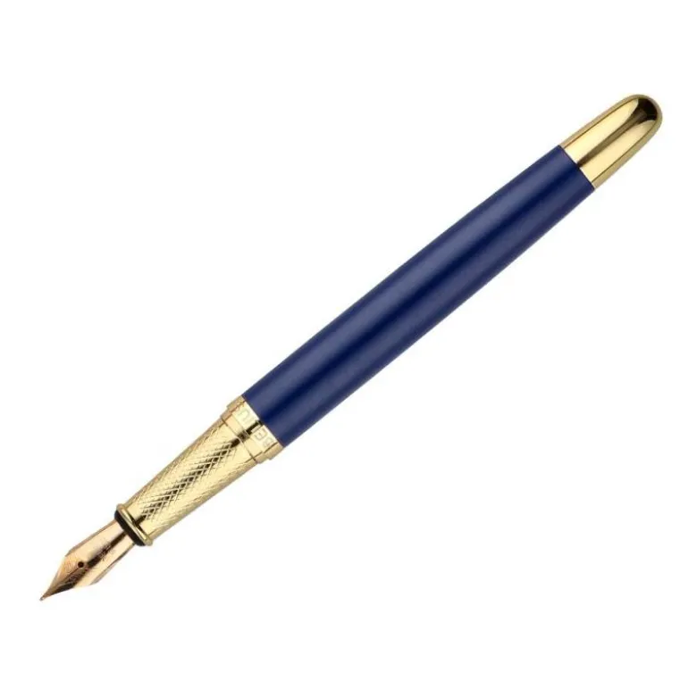 PLUMA BELIUS SOIREE ALUMINIO COLOR ART DECO AZUL MARINO Y DORADO TINTA AZUL CAJA DE DISEÑO