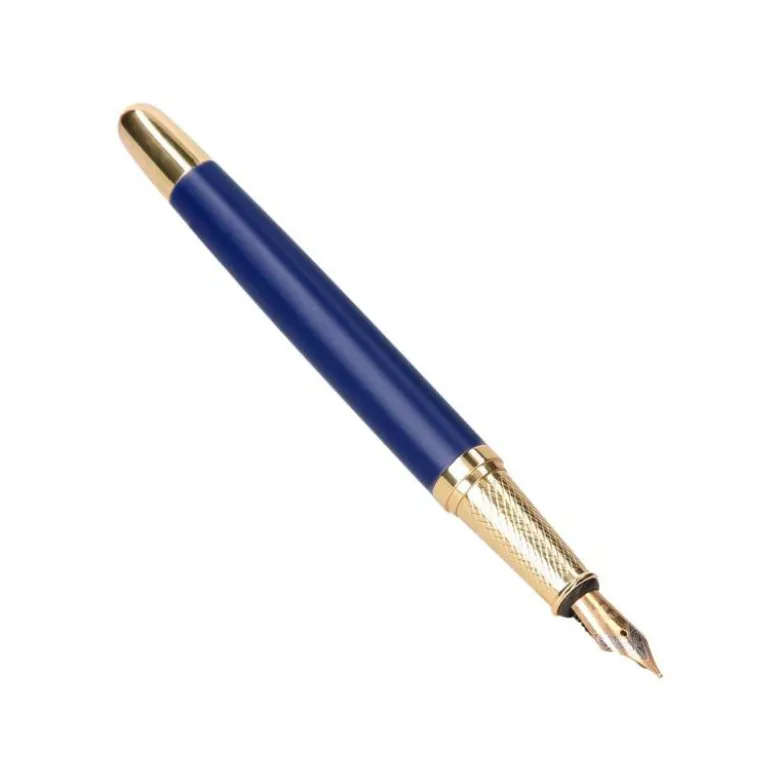 PLUMA BELIUS SOIREE ALUMINIO COLOR ART DECO AZUL MARINO Y DORADO TINTA AZUL CAJA DE DISEÑO