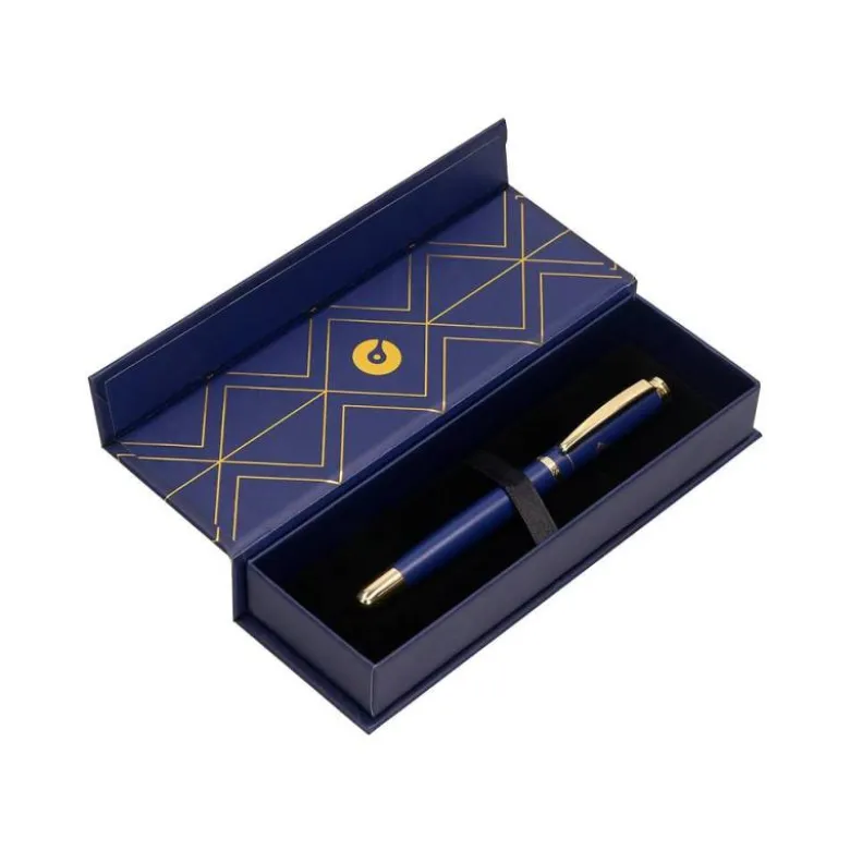 PLUMA BELIUS SOIREE ALUMINIO COLOR ART DECO AZUL MARINO Y DORADO TINTA AZUL CAJA DE DISEÑO