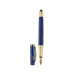 PLUMA BELIUS SOIREE ALUMINIO COLOR ART DECO AZUL MARINO Y DORADO TINTA AZUL CAJA DE DISEÑO