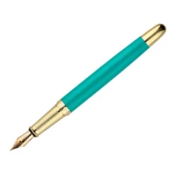 PLUMA BELIUS SOIREE ALUMINIO COLOR ART DECO TURQUESA Y DORADO TINTA AZUL CAJA DE DISEÑO