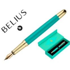 PLUMA BELIUS SOIREE ALUMINIO COLOR ART DECO TURQUESA Y DORADO TINTA AZUL CAJA DE DISEÑO