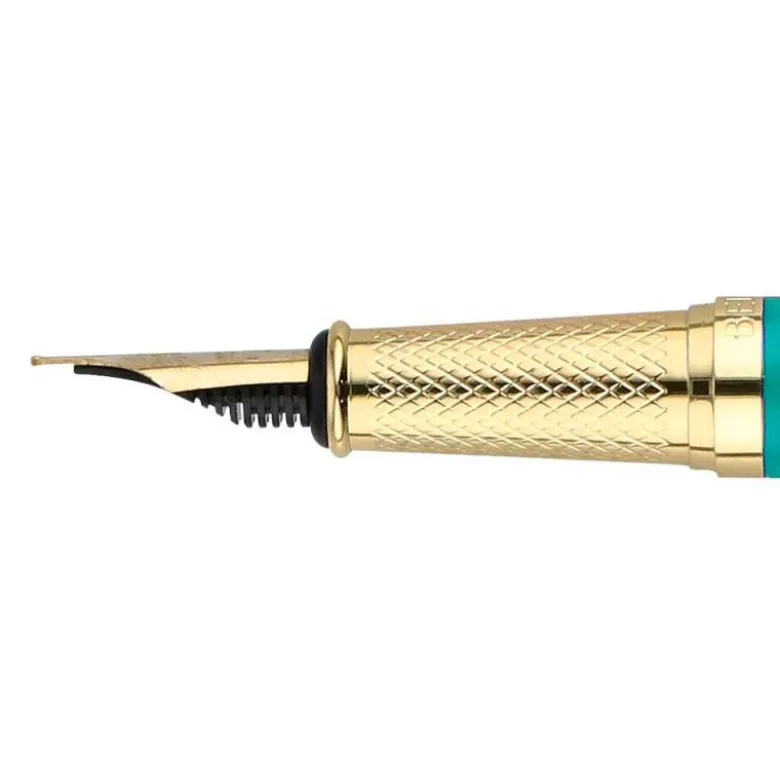 PLUMA BELIUS SOIREE ALUMINIO COLOR ART DECO TURQUESA Y DORADO TINTA AZUL CAJA DE DISEÑO
