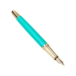 PLUMA BELIUS SOIREE ALUMINIO COLOR ART DECO TURQUESA Y DORADO TINTA AZUL CAJA DE DISEÑO