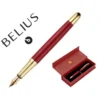 PLUMA BELIUS SOIREE ALUMINIO COLOR ART DECO GRANATE Y DORADO TINTA AZUL CAJA DE DISEÑO