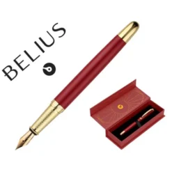 PLUMA BELIUS SOIREE ALUMINIO COLOR ART DECO GRANATE Y DORADO TINTA AZUL CAJA DE DISEÑO
