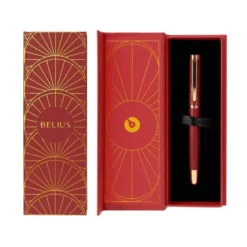PLUMA BELIUS SOIREE ALUMINIO COLOR ART DECO GRANATE Y DORADO TINTA AZUL CAJA DE DISEÑO