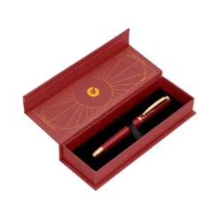 PLUMA BELIUS SOIREE ALUMINIO COLOR ART DECO GRANATE Y DORADO TINTA AZUL CAJA DE DISEÑO