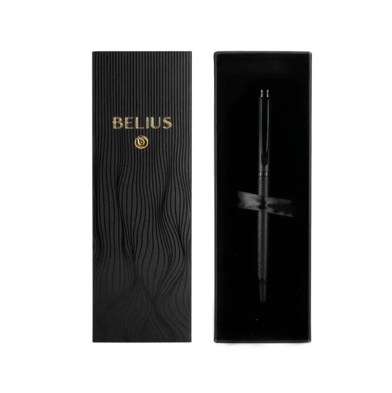 PLUMA MARCA BELIUS NEPTUNO ALUMINIO TEXTURA WAVY COLOR AZUL MARINO TINTA AZUL CAJA DE DISEÑO