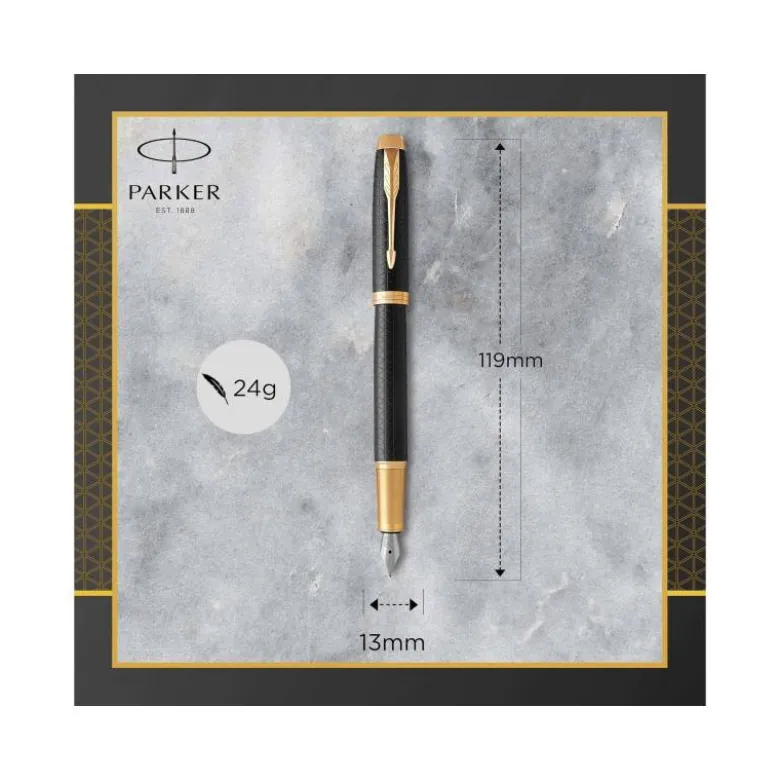 Pluma Parker PK IM GT Premium Plumin Fino Lacado Color Negro Adornos Dorados