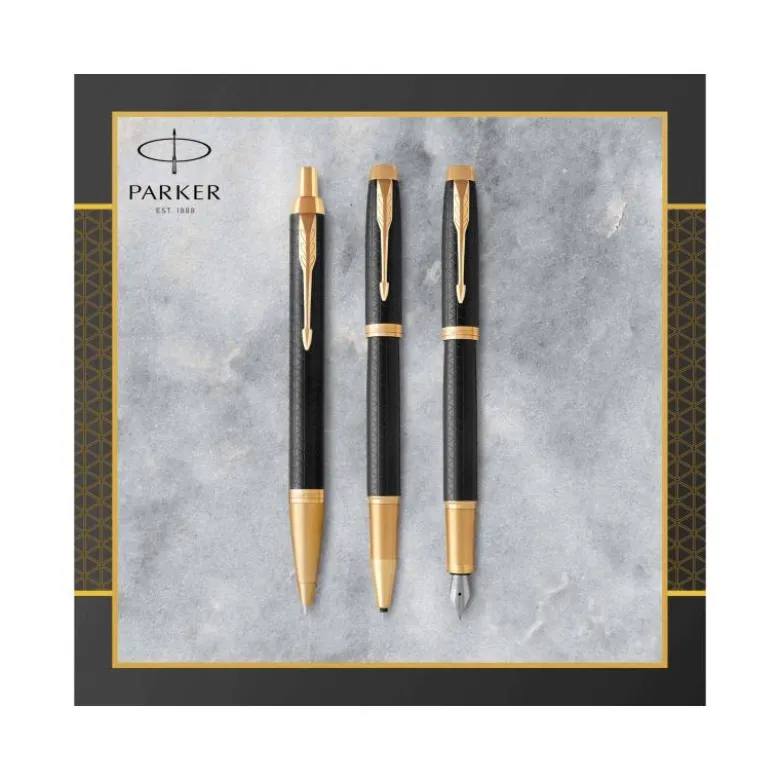 Pluma Parker PK IM GT Premium Plumin Fino Lacado Color Negro Adornos Dorados