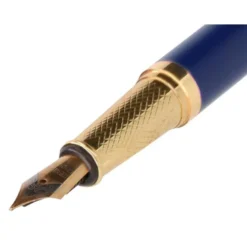 PLUMA Y ESTUCHE BELIUS SOIREE COLOR ART DECO AZUL MARINO Y DORADO TINTA AZUL CAJA DE DISEÑO