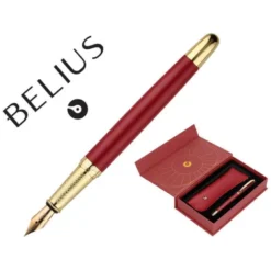 PLUMA Y ESTUCHE BELIUS SOIREE COLOR ART DECO GRANATE Y DORADO TINTA AZUL CAJA DE DISEÑO