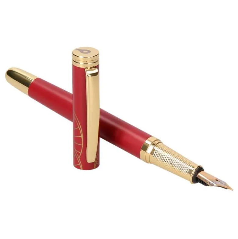 PLUMA Y ESTUCHE BELIUS SOIREE COLOR ART DECO GRANATE Y DORADO TINTA AZUL CAJA DE DISEÑO