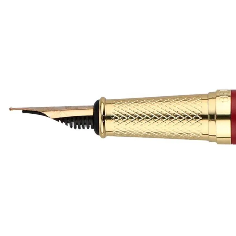 PLUMA Y ESTUCHE BELIUS SOIREE COLOR ART DECO GRANATE Y DORADO TINTA AZUL CAJA DE DISEÑO