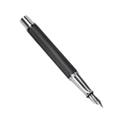 PLUMA Y ESTUCHE BELIUS TURBO ALUMINIO TEXTURA PUNTEADA COLOR NEGRO Y PLATEADO TINTA AZUL CAJA DE DISEÑO
