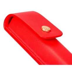 PLUMA Y ESTUCHE CUERO BELIUS PASSION DOR ALUMINIO TEXTURA CEPILLADA COLOR ROJO Y DORADO TINTA AZUL CAJA DE DISEÑO