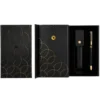 PLUMA Y ESTUCHE CUERO BELIUS PASSION DOR ALUMINIO TEXTURA CEPILLADA COLOR NEGRO Y DORADO TINTA AZUL CAJA DISEÑO
