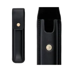 PLUMA Y ESTUCHE CUERO BELIUS PASSION DOR ALUMINIO TEXTURA CEPILLADA COLOR NEGRO Y DORADO TINTA AZUL CAJA DISEÑO