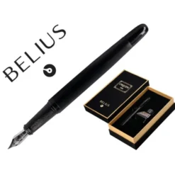 PLUMA Y FRASCO DE TINTA BELIUS ORIGEN 1995 ALUMINIO TEXTURA CEPILLADA COLOR NEGRO TINTA NEGRA CAJA DISEÑO