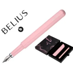 PLUMA Y FUNDA DE SIMILPIEL BELIUS SPACE B COLOR MINIMALISTA ROSA TINTA AZUL CAJA DE DISEÑO