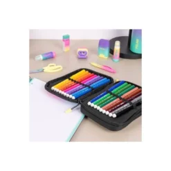 PLUMIER ESCOLAR MILAN COLECCION SUNSET DOBLE CREMALLERA CON ACCESORIOS COLOR NEGRO 198X143X40 MM