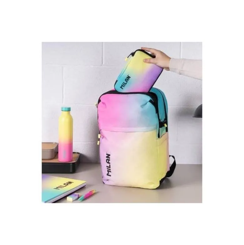 PLUMIER ESCOLAR MILAN COLECCION SUNSET DOBLE CREMALLERA CON ACCESORIOS COLOR NEGRO 198X143X40 MM