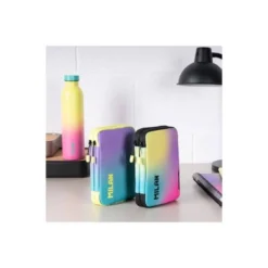 PLUMIER ESCOLAR MILAN COLECCION SUNSET DOBLE CREMALLERA CON ACCESORIOS COLOR NEGRO 198X143X40 MM