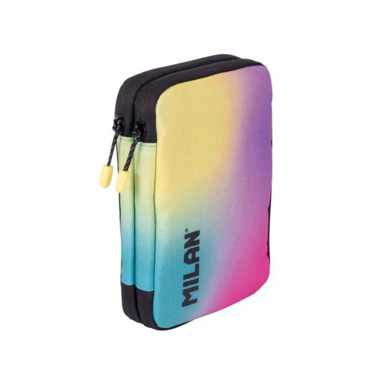 PLUMIER ESCOLAR MILAN COLECCION SUNSET DOBLE CREMALLERA CON ACCESORIOS COLOR NEGRO 198X143X40 MM