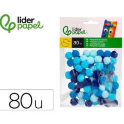 POMPONES DE COLORES LIDERPAPEL 1,5 CM TONALIDADES AZULES BOLSA CON 80 UNIDADES