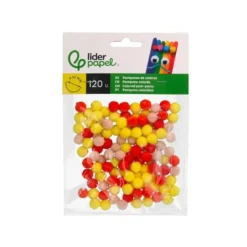 POMPONES DE COLORES LIDERPAPEL 1 CM TONALIDADES CALIDAS BOLSA CON 120 UNIDADES