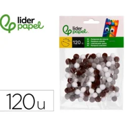 POMPONES DE COLORES LIDERPAPEL 1 CM TONALIDADES NEUTRAS BOLSA CON 120 UNIDADES