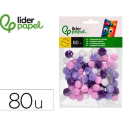 POMPONES DE COLORES LIDERPAPEL 1,5 CM TONALIDADES VIOLETA BOLSA CON 80 UNIDADES