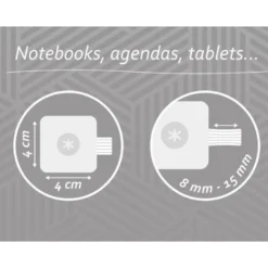 PORTABOLIGRAFO AUTOADHESIVO ANTARTIK PARA CUADERNO NOTE CON ELASTICO HASTA 15 MM GROSOR 80 MM GRIS Y TURQUESA