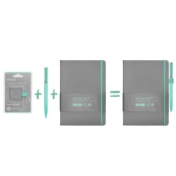 PORTABOLIGRAFO AUTOADHESIVO ANTARTIK PARA CUADERNO NOTE CON ELASTICO HASTA 15 MM GROSOR 80 MM GRIS Y TURQUESA